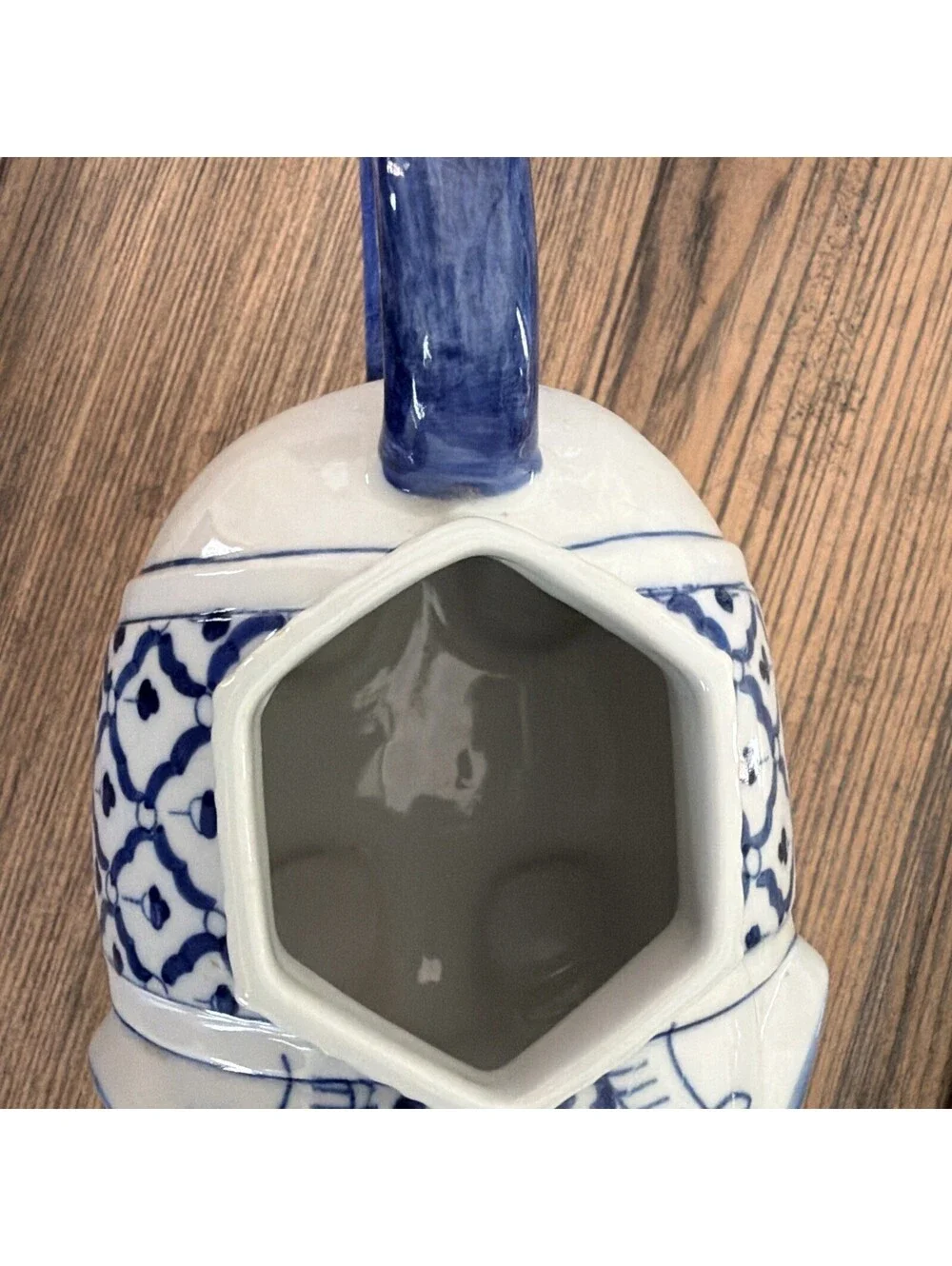 Vintage Blue White Elephant Teapot Made in Thailand Asian Chinoiserie Ceramic